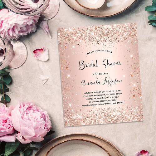 Bridal Shower glitter rose gold budget invitation Flyer