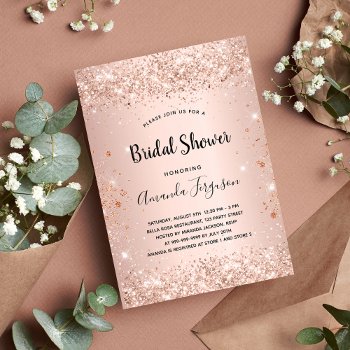 Bridal Shower Glitter Rose Gold Confetti Invitation by Thunes at Zazzle