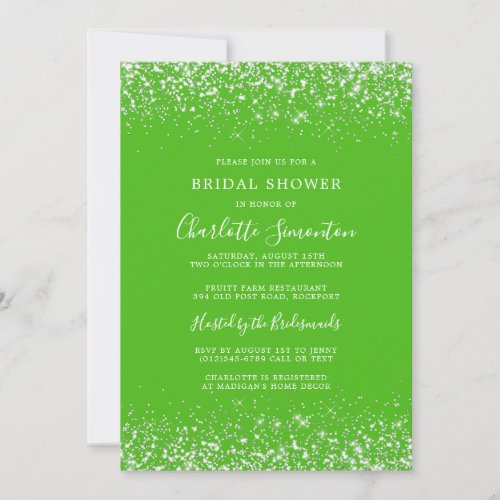 Bridal Shower Glitter Silver Kelly Green Invitation