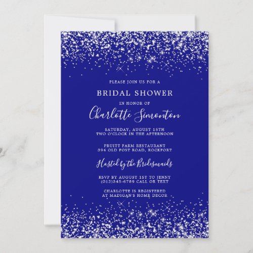 Bridal Shower Glitter Silver Navy Blue Glam Invitation