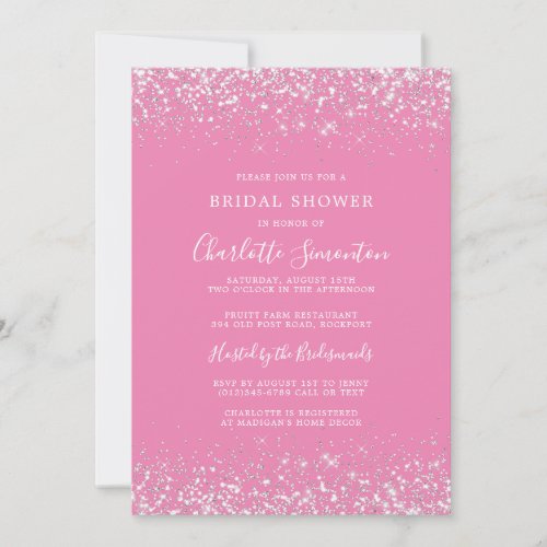 Bridal Shower Glitter Silver Pink Glam Invitation
