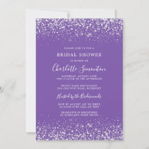 Bridal Shower Glitter Silver Royal Purple Invitation