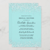 Bridal Shower Glitter Silver Teal Glam Invitation (Front/Back)