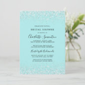 Bridal Shower Glitter Silver Teal Glam Invitation (Standing Front)