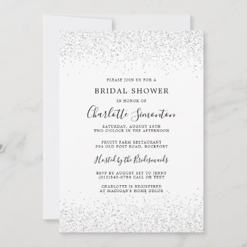 Bridal Shower Glitter Silver White Glam Invitation