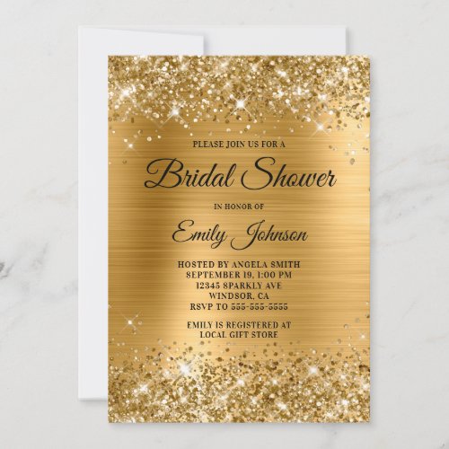 Bridal Shower Glittery Gold Foil Fancy Script Invitation