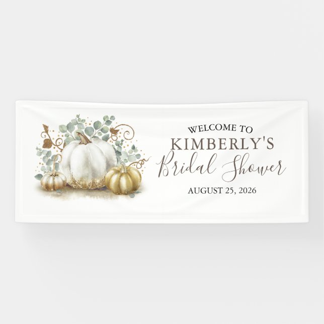 Bridal Shower Gold and White Pumpkins Fall Banner (Horizontal)