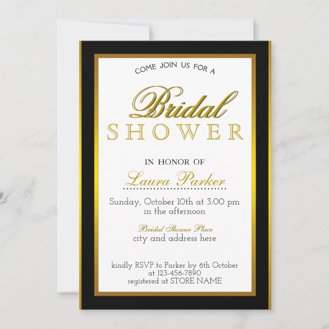 Bridal Shower Gold Black Card Striped  Classic (Front)