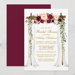 Bridal Shower Gold Burgundy Floral Canopy Invitation