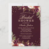 Bridal Shower Gold Burgundy floral Sparkle Invitation (Front)