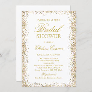 Bridal Shower - Gold Confetti and White Invitation