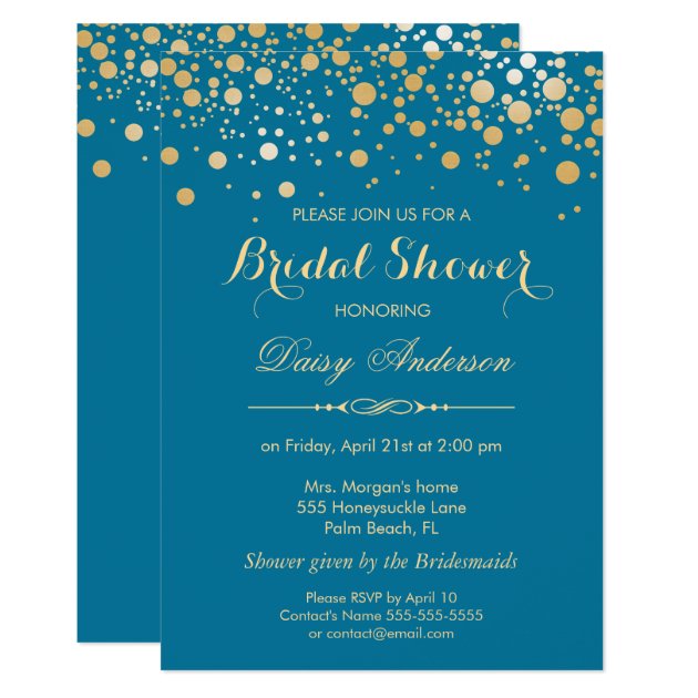 Bridal Shower - Gold Confetti Dots Royal Blue Invitation