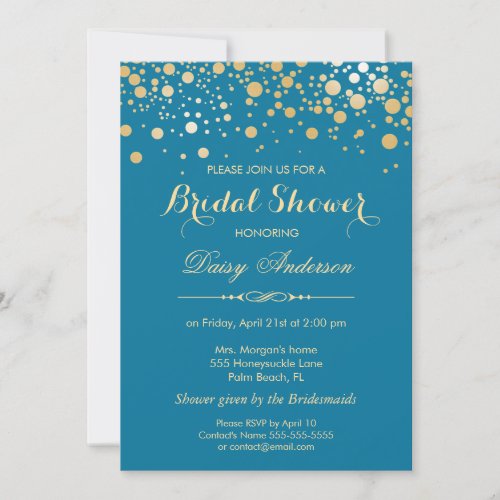 Bridal Shower - Gold Confetti Dots Royal Blue 5x7 Paper Invitation Card