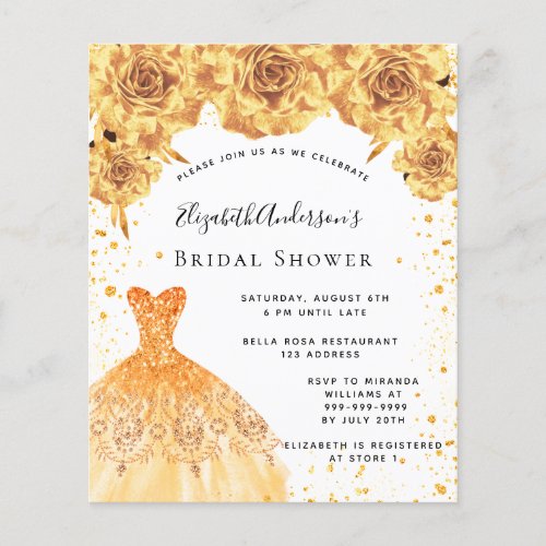 Bridal Shower gold dress floral budget invitation Flyer