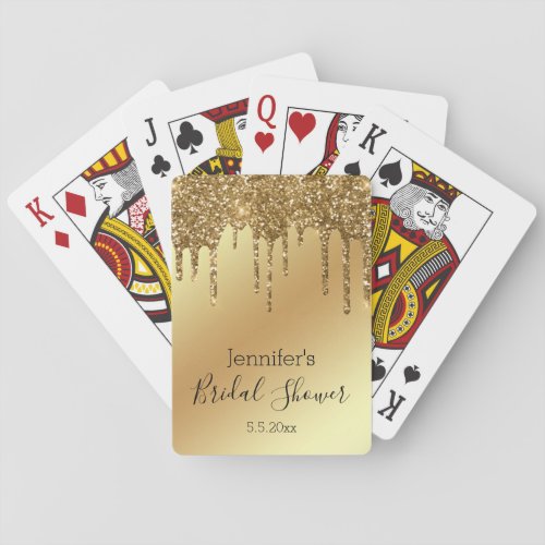 bridal shower gold dripping glitters luxury poker cards