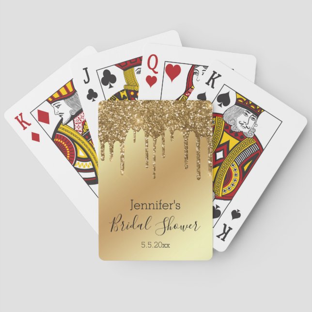 bridal shower gold dripping glitters luxury poker cards (Back)