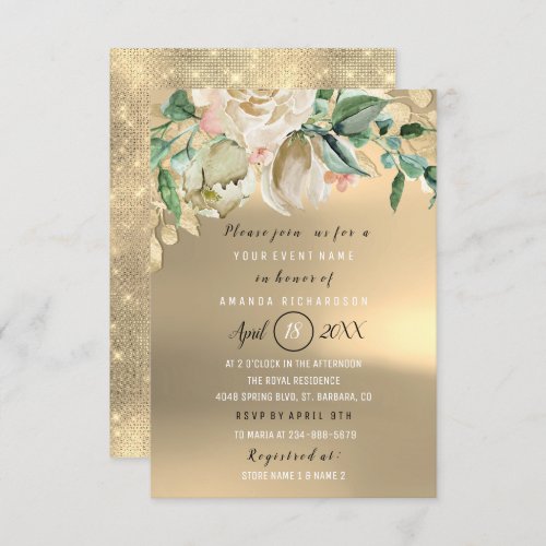 Bridal Shower Gold Flower Brunch Mint Gold Invitation