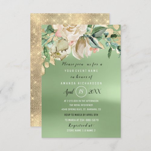 Bridal Shower Gold Flower Brunch Mint Green Invitation