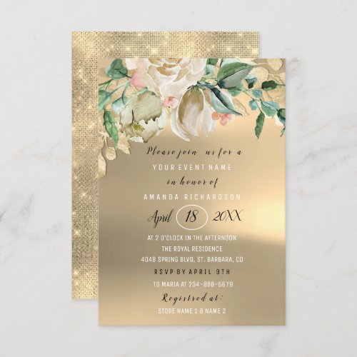 Bridal Shower Gold Flower Brunch Spark Gold Invitation