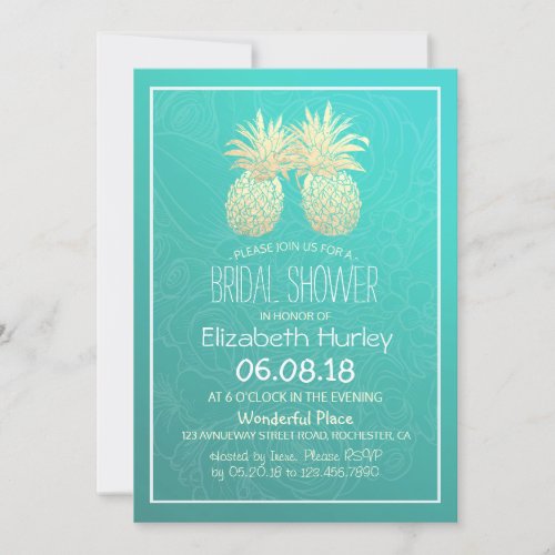 Bridal Shower Gold Foil Pineapple Couple Pink Rose Invitation