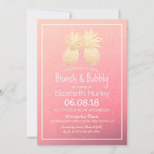 Bridal Shower Gold Foil Pineapple Couple Pink Rose Invitation