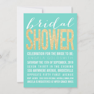 Bridal Shower Gold Glitter Aqua Party Invitation