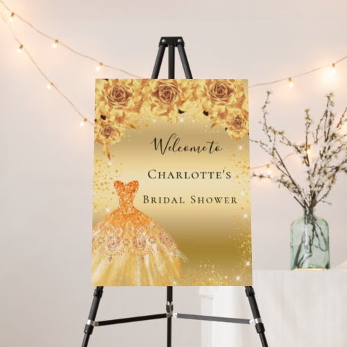 Bridal Shower gold glitter dress florals welcome Foam Board