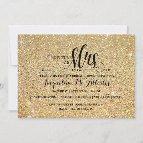 Bridal Shower Gold Glitter Future Mrs Modern Fab Invitation