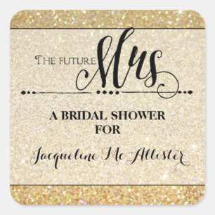 Bridal Shower Gold Glitter Future Mrs. Modern Fab Square Sticker