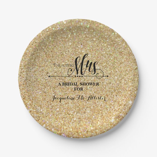 Bridal Shower Gold Glitter Future Mrs. Party Decor Paper Plates (Front)