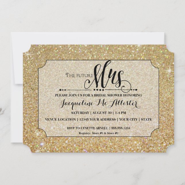 Bridal Shower Gold Glitter Future Mrs. Ticket Invitation (Front)