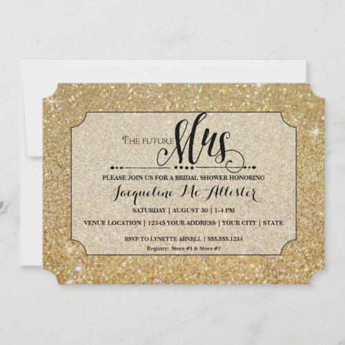 Bridal Shower Gold Glitter Future Mrs Ticket Invitation