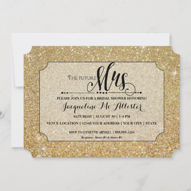 Bridal Shower Gold Glitter Future Mrs. Ticket Invitation (Front)