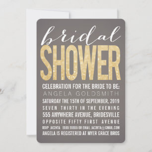 Bridal Shower Gold Glitter Gray Party Invitation