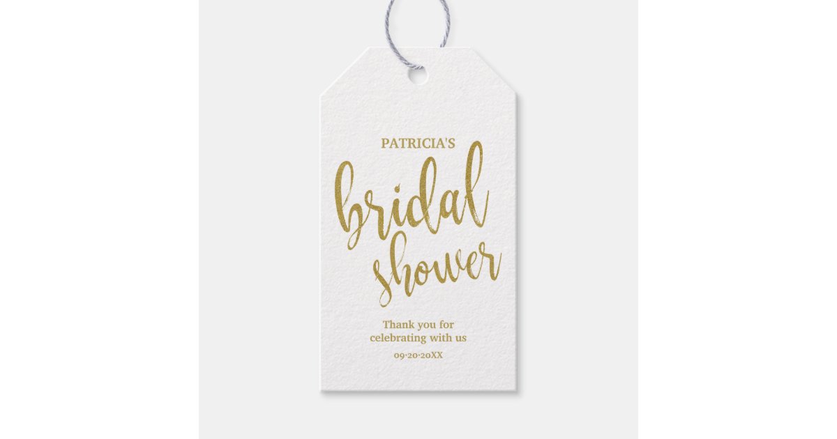 Bridal Shower Gold Glitter Thank You Gift Tags | Zazzle