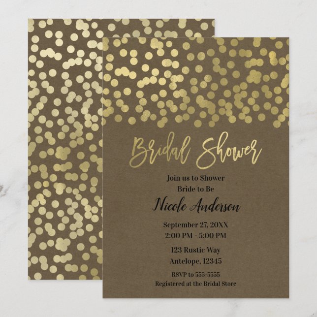 Bridal Shower Gold Modern Chic Rustic Kraft Invitation (Front/Back)
