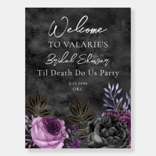 Bridal Shower Gothic Purple and Black Floral Foam Board