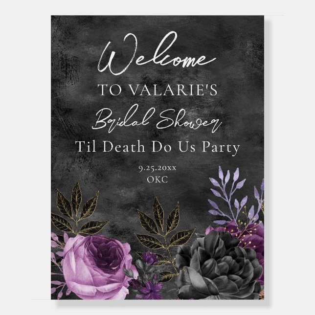 Bridal Shower Gothic Purple and Black Floral Foam Board (Front)