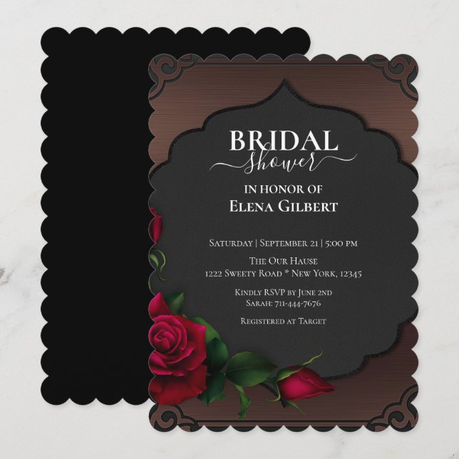 Bridal Shower Gothic Red Roses Invitation (Front/Back)