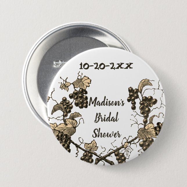 Bridal Shower Grape Vines Wedding Celebration Button (Front & Back)