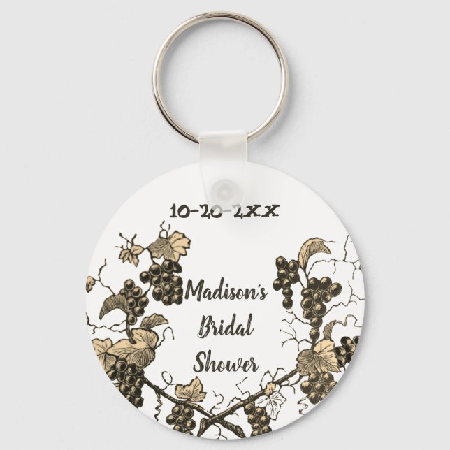 Bridal Shower Grape Vines Wedding Celebration Keychain (Front)
