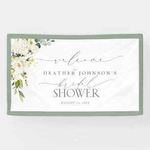 Bridal Shower Gray Green Watercolor Floral Welcome Banner
