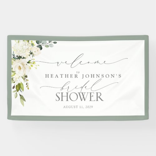 Bridal Shower Gray Green Watercolor Floral Welcome Banner