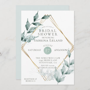 Bridal Shower Grayed Jade Green Botanical Invitation