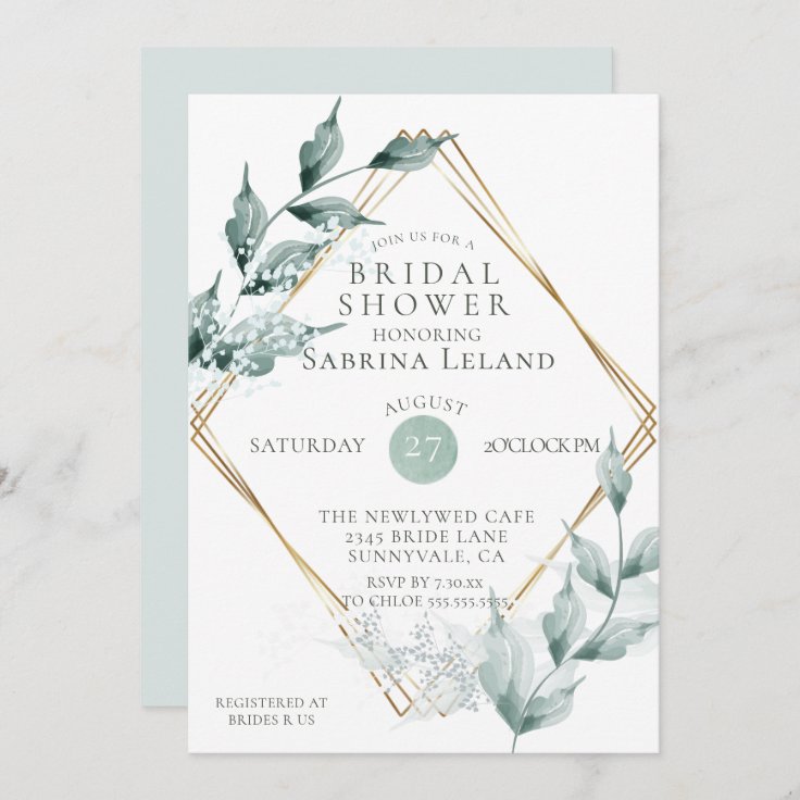 Bridal Shower | Grayed Jade Green Botanical Invitation | Zazzle
