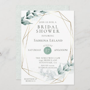 Bridal Shower Grayed Jade Green Botanical Invitation
