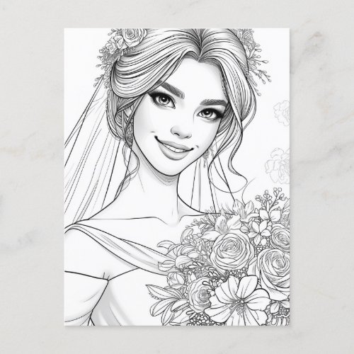 Bridal Shower Grayscale Coloring Pages Activity Postcard