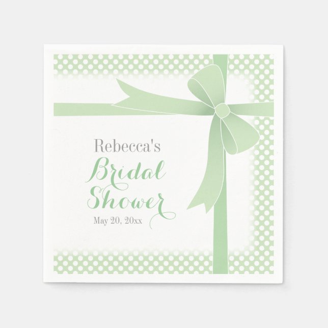 Bridal Shower Green Bow and Ribbon Paper Napkins (Front)