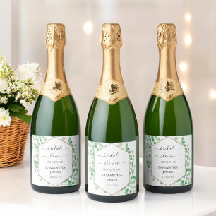 Bridal Shower Green Eucalyptus White Sparkling Wine Label