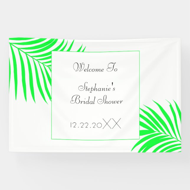 Bridal Shower Green Palm Tree Leaves Art Wedding Banner (Horizontal)